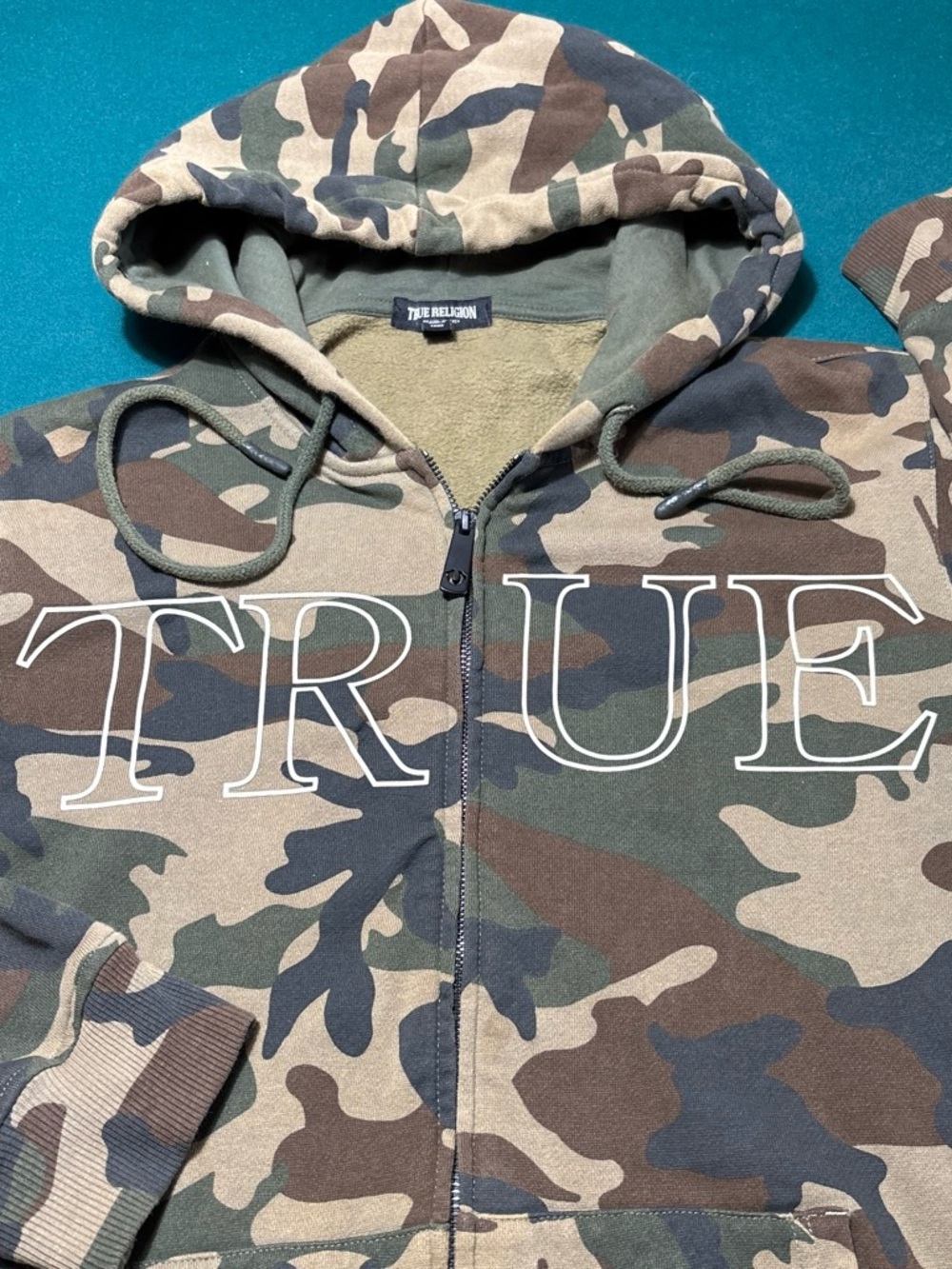 True Religion Camouflage Zip Hoodie in Green & Brown , M , $32